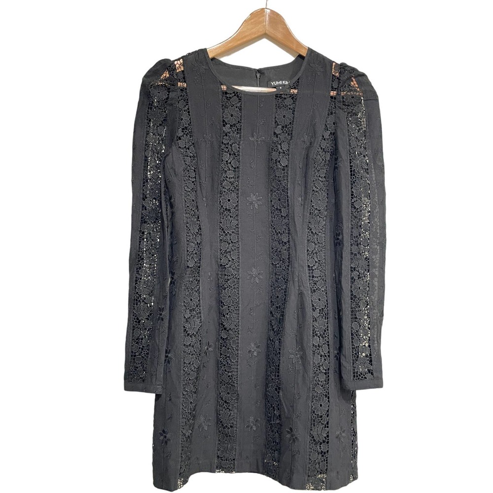 Yumi Kim eyelette dress small long sleeve solid black lace detail